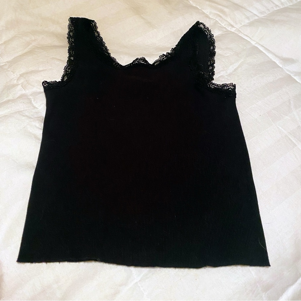 Brandy Melville one size fits most fashion black lace trim tank top